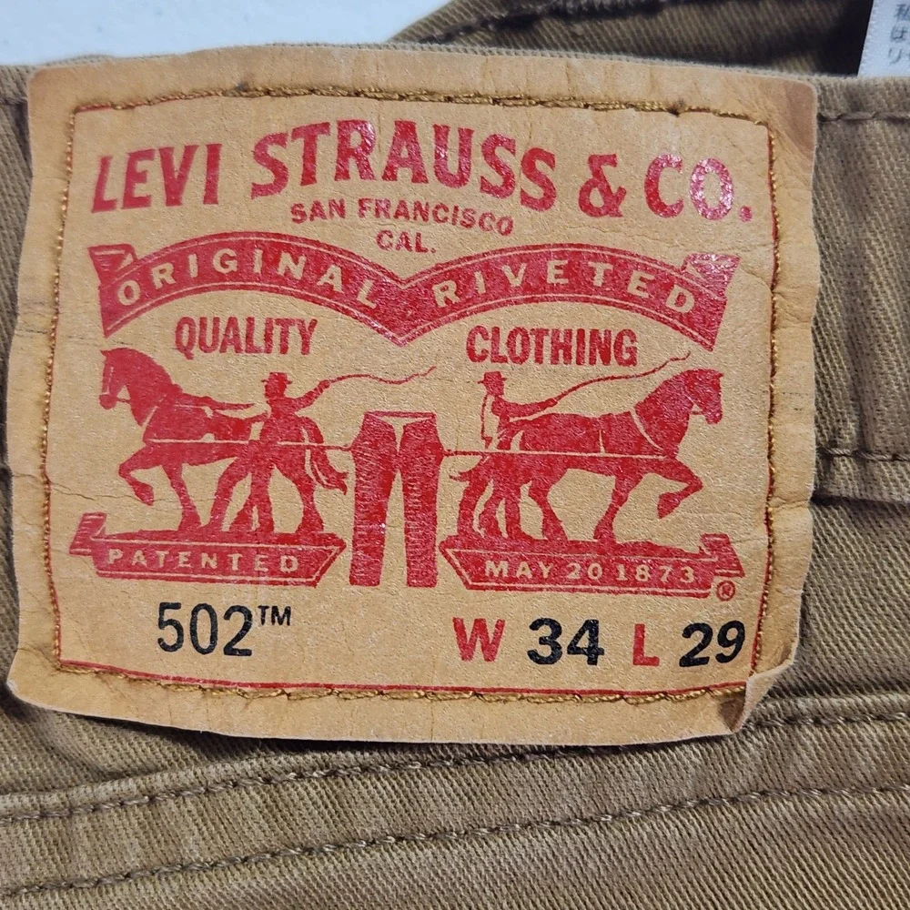 Levis 502 Regular Taper Pants Mens 34x29‎ Brown Stretch Twill 29507-0100